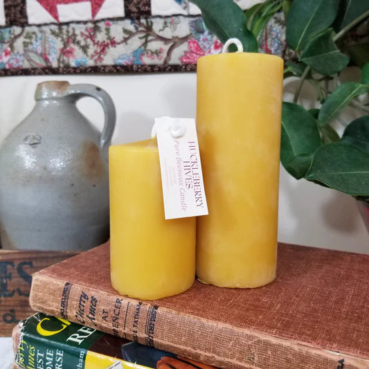 Huckleberry Hives Beeswax, Small Pillar Candle, 3" tall